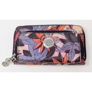 Kipling Wallet Zip Around Floral Purple Pink Orange Credit Card Slots Coin Pouch